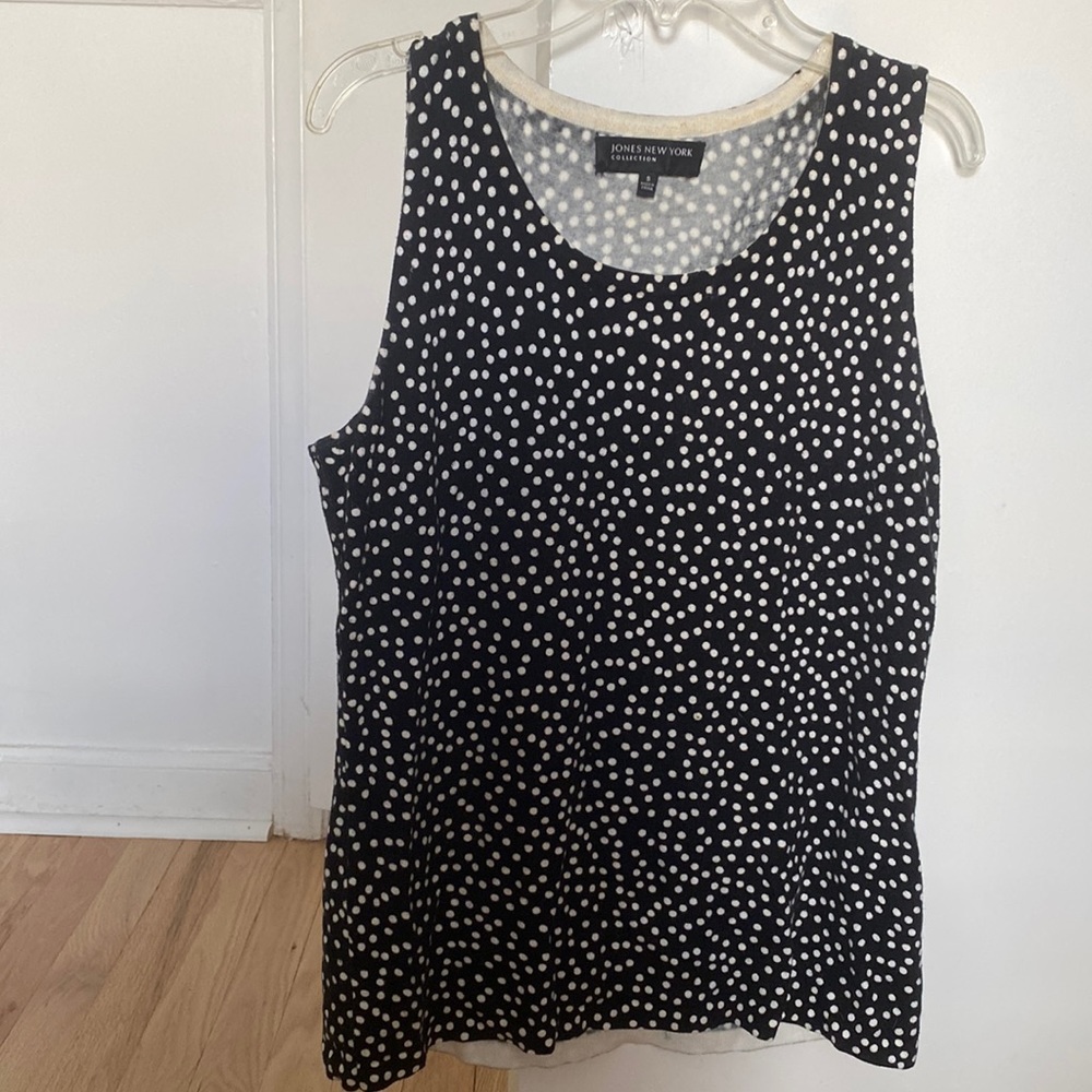 Jones New York collection polka dot black and white tank